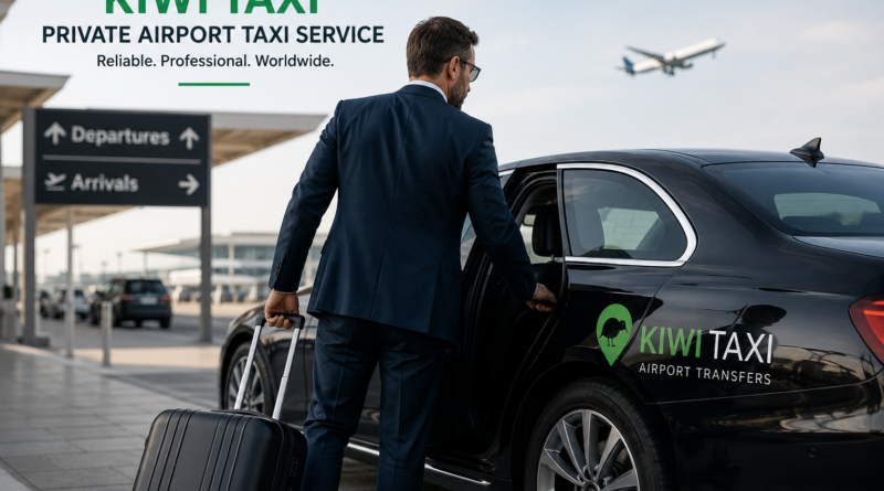 Business traveler using a private airport taxi service through Kiwi Taxi